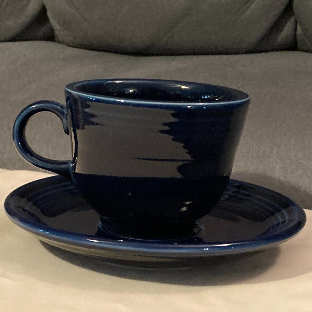 Fiestaware 1986 Cobalt Blue Coffee Tea Cup/Mug & Saucer/Plate Fiesta USA HLC-EUC